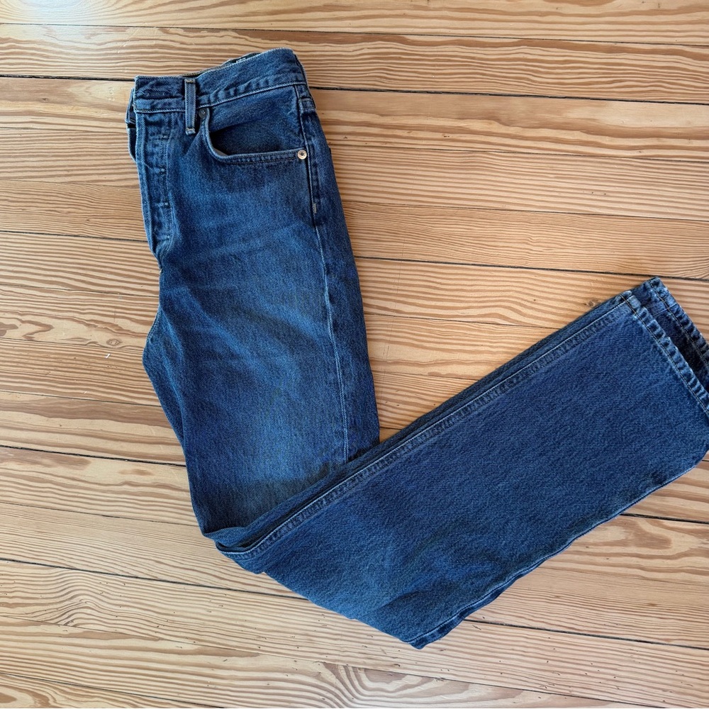 Agolde Straight Leg Jeans in Dark Blue Denim